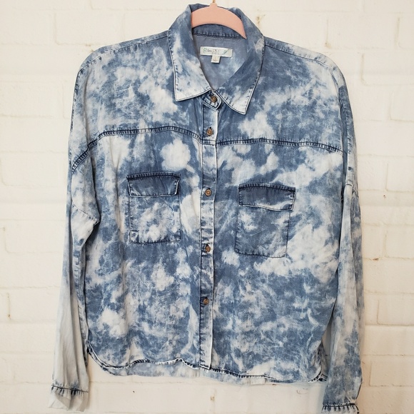 love, Fire Tops - LOVE FIRE BLEACHED ROUND HEM JEAN TOP